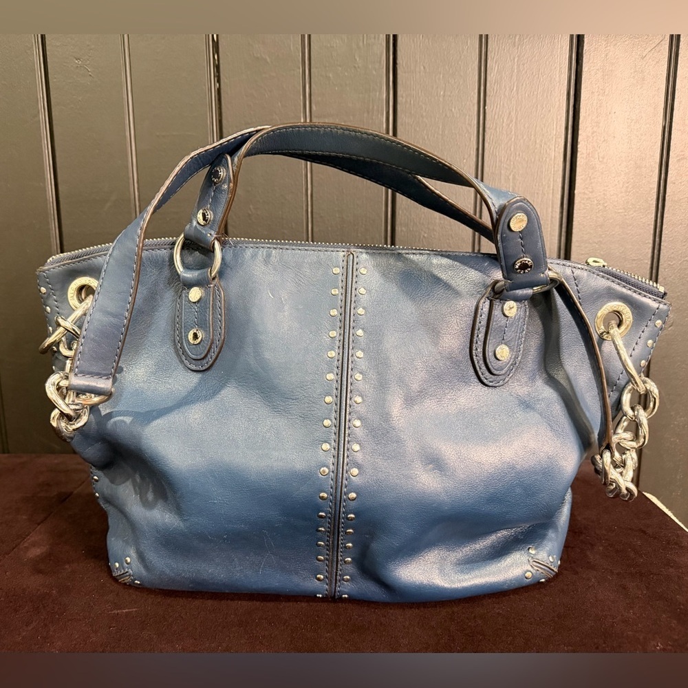 Michael Kors Astor LG Chain Satchel Genuine Leather Tote Silver Accents